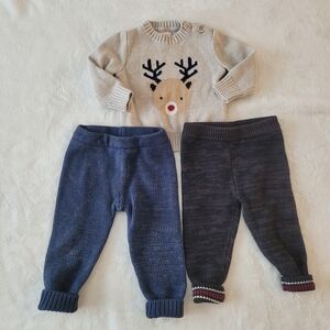 🧸2/20$ Joe Fresh Sweater And Knit Pants Reindeer Size 6-12M Baby Boy